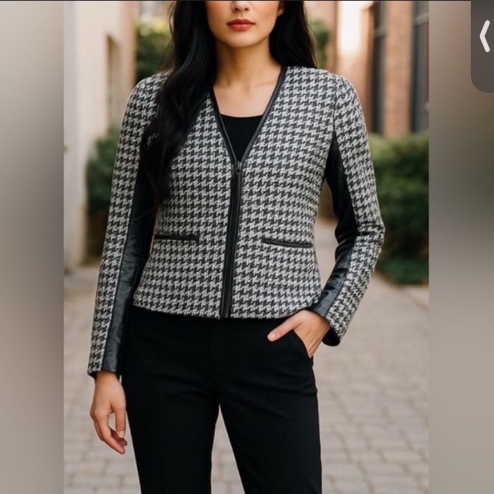 St John Collection Houndstooth Luxury Business Casual Jacket Black White Size 16